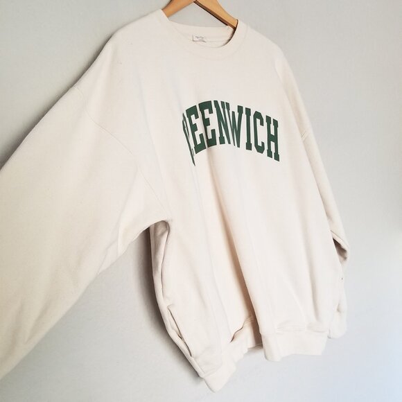 Brandy Melville John Galt Cream Greenwich Crew Neck Sweatshirt Oversized Pockets - Picture 7 of 16